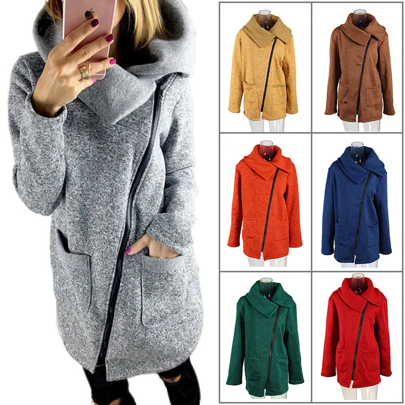 Autumn Winter Women Clothes Warm Fleece Jacket Slant Zipper Collared Coat Casual Clothing Overcoat Tops Female Coat Sweatshirts