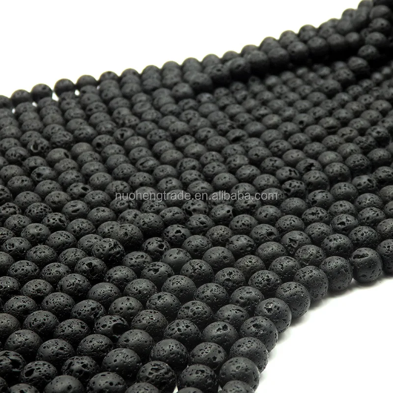

6mm/8mm/10mm Natural Black Precious Lava Stone Loose Beads For Jewelry Bracelet Making