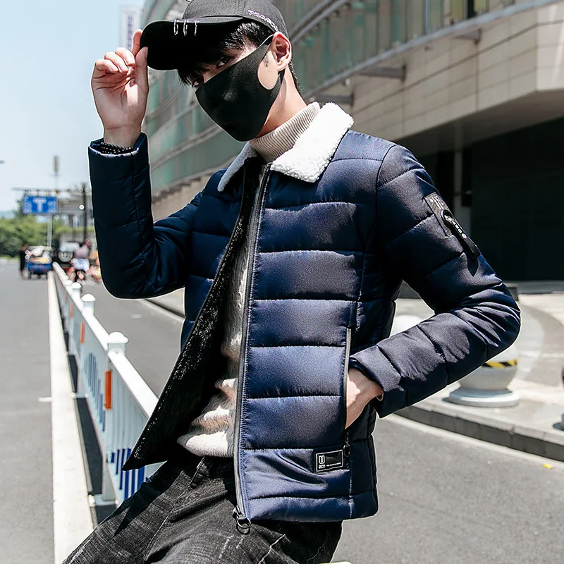 

Winter fur neck Korean slim thick warm men coat 2019, Gray;black;army green;blue