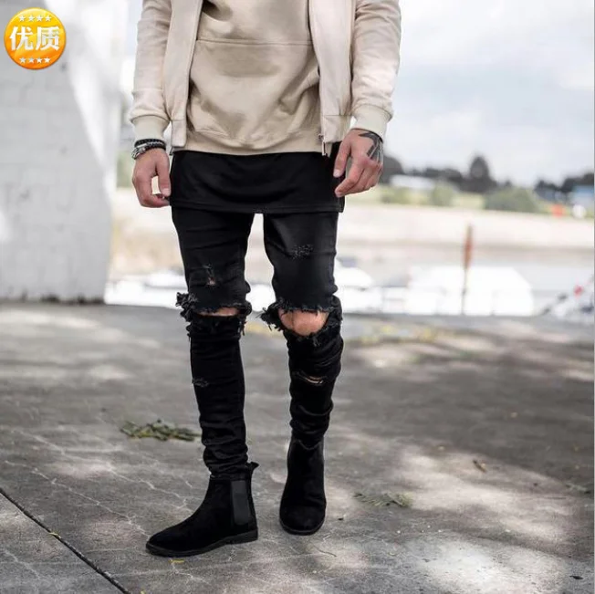 

SS0057 2019 Hot Sale Men's Knee Holes Slim Jeans