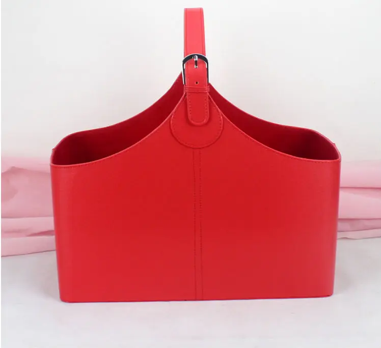 Customized Pu Leather Wine Basket Faux Leather Storage Gift Hamper