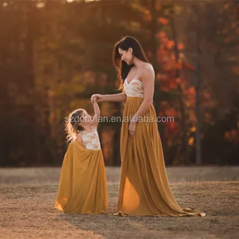 mother and daughter long frocks