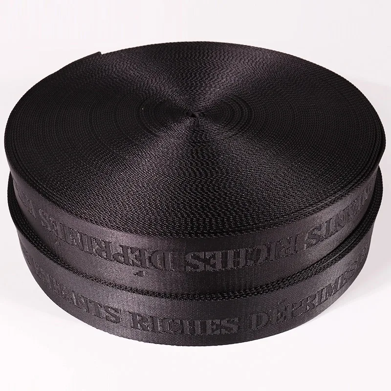 

38mm black color nylon shoulder strap woven jacquard strap webbing with custom logo, Customized colors