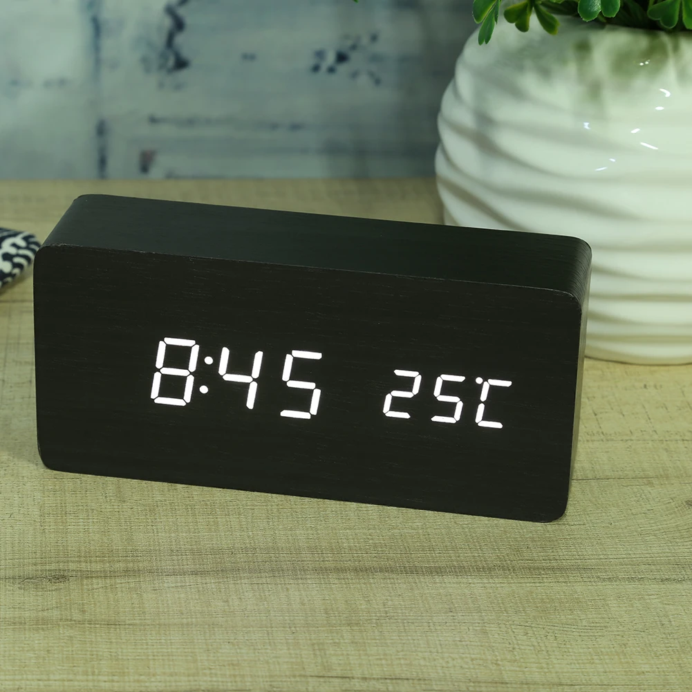 Uchome 2019 Desk Digital Rectangular Wooden Clock With White Led