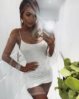 

SH1318 European style women sexy mesh sheer shining diamonds fancy dress