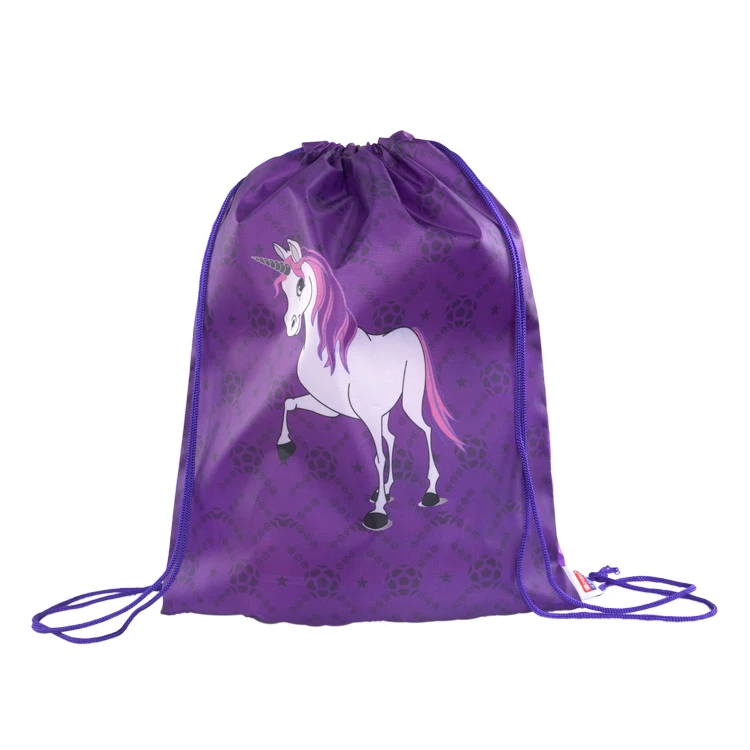 

210D Sublimation Printing Unicorn Polyester Drawstring canvas tote bag rope handle, Customized color