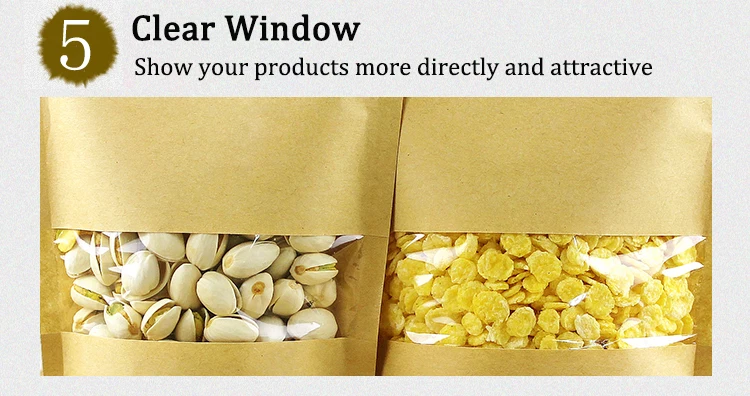 Kraft Stand Up Paper Pouch With Window Oatmeal Granola Cereal Packaging Custom Printed Grocery Bag.jpg