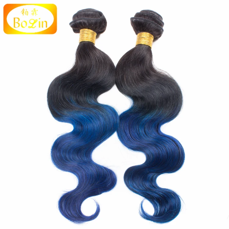 Wholesale Ombre Blue Human Hair Extensions Body Wave Raw Indian