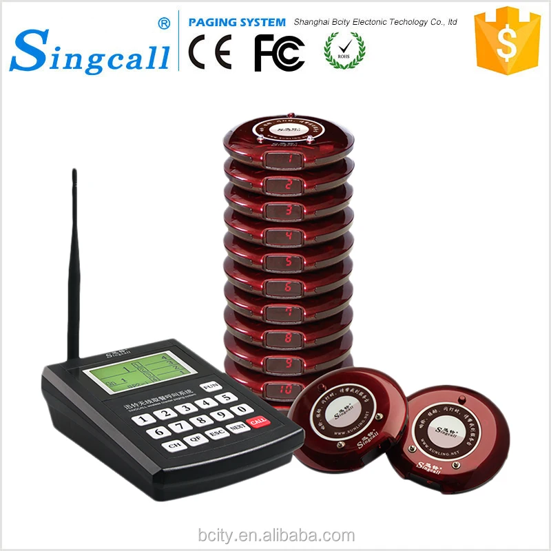 

Singcall Wireless Queue Number Calling System With 10 Pagers, Wine red and black