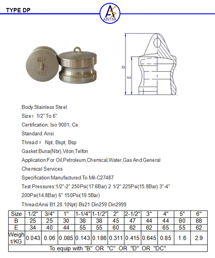 China supplier stainless steel 304/316 camlock/quick couplings cam lock hose fittings stainless steel