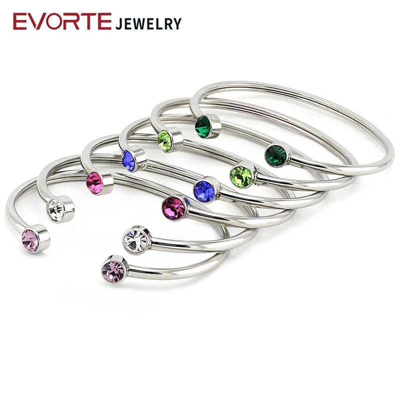 

New Fashion Crystals 316L Stainless Steel Rotatable Charm Cuff Bangles Bracelet for Woman, Silver