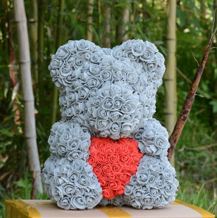 New Year Valentines Gifts Rose Flower Teddy Bear Artificial Foam Soap Rose With Bear in Box