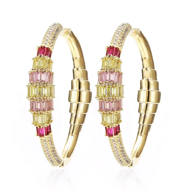 

New Trendy paved zircon earring unisex design brass hoop earrings, Silver, gold