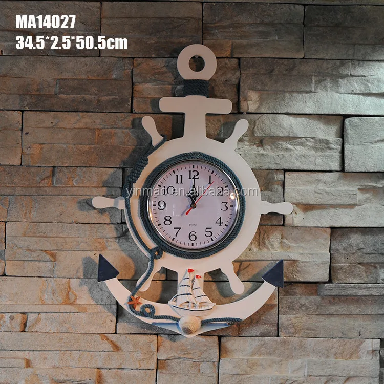 Морской Белый Лодка Якорь и колеса настенные часы, 34x3x51 см старинные часы