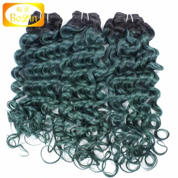 Two Tones Sew In Human Hair Weave Ombre Hair Weave 1b Dark Green