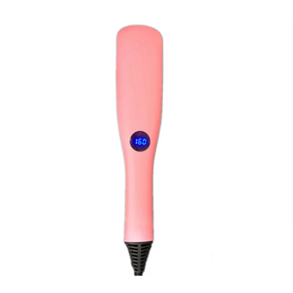 

2018 Wholesale Ionic Hair Straightening Brush LCD Electric Ceramic PTC Fast Hair Straightener Comb, Pink white black cyan