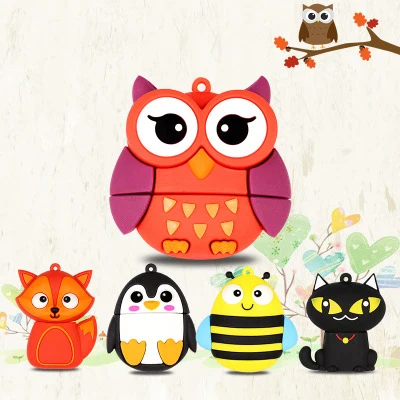 

Cute Fancy Animals USB Cartoon Flash Drive Cat Owl Bee Fox penguin Flash disk For Children's Giveaway From 128MB to 64GB