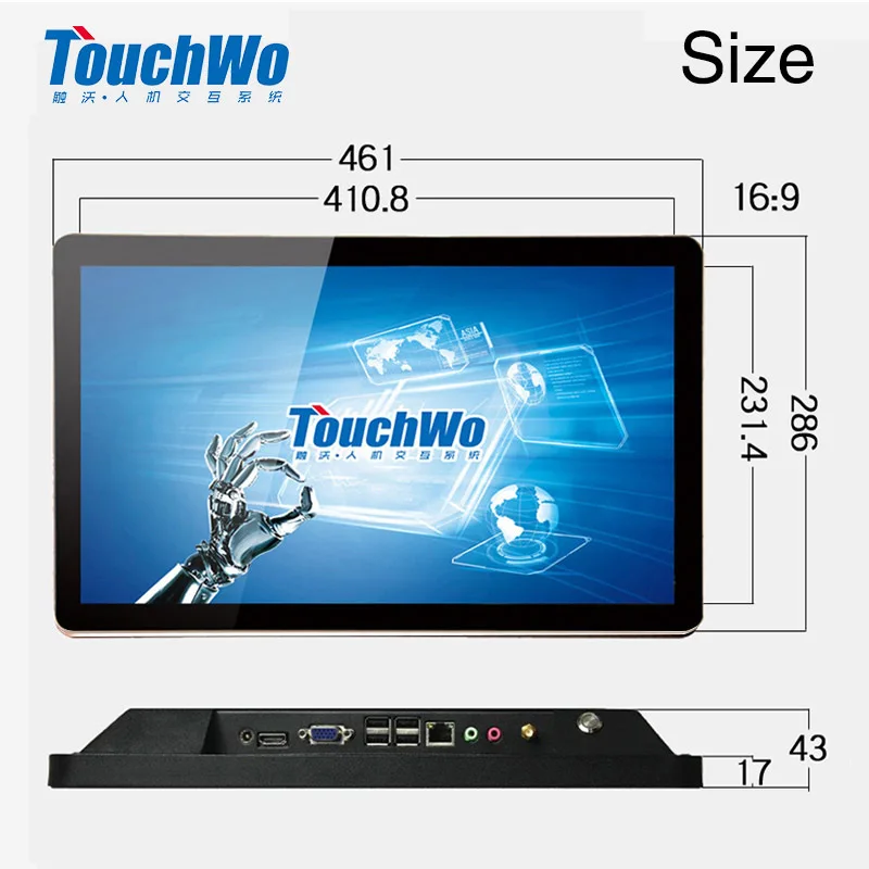 

OEM 18.5 inch Touch screen AIO computer with vga usb port pc industrial desktop laptop intel core i3, Black