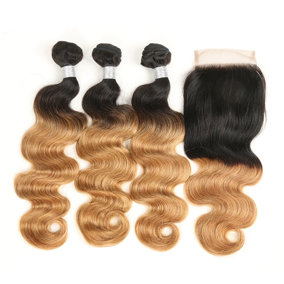 

Rebecca factory wholesale Body wave virgin brazilian hair bundles with Lace frontal Closure T1B27 human hair