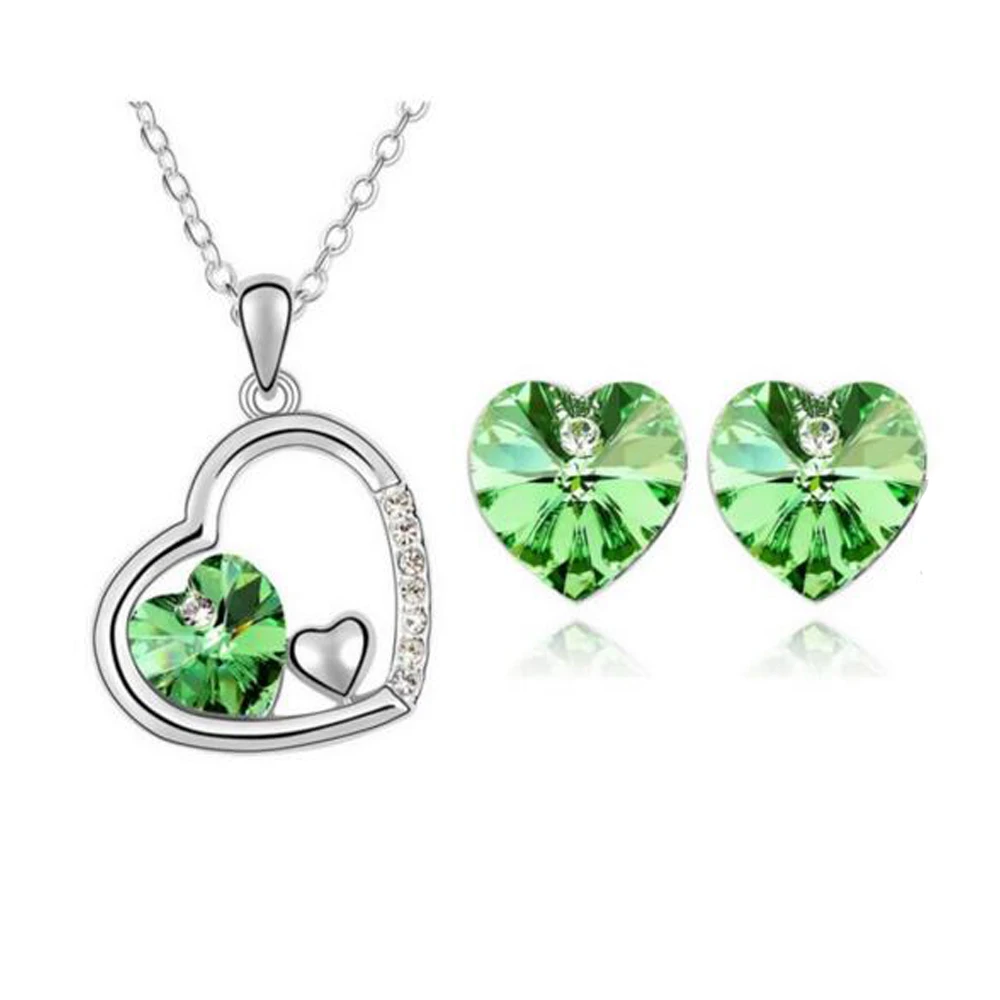 

Cheap Promotion Elegant Silver Plated Crystal Sweet Heart Pendants Necklaces/Stud Earrings Bridal Wedding Jewelry Sets For Women, N/a