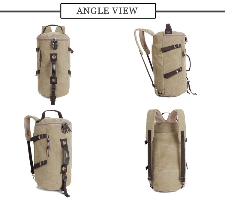 Retro Duffel Cylinder Bag Canvas Travel Backpack For Men Hiking Weekend
