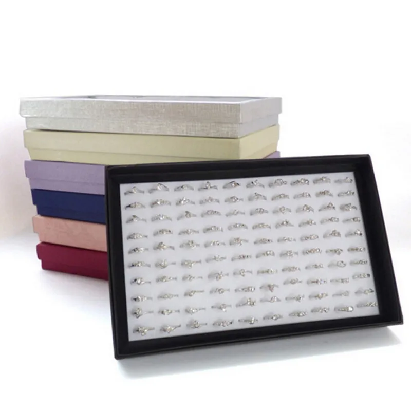 

Multicolor Border White Sponge 100 Slots Finger Ring Storage Ear Stud Display Box Organizer Show Case Jewelry Display