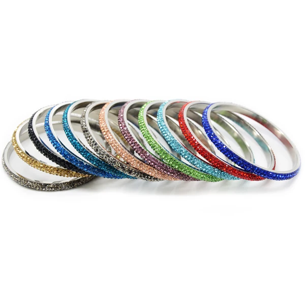 

Various Color 3 Rows Crystal Stainless Steel Bracelet Bangles