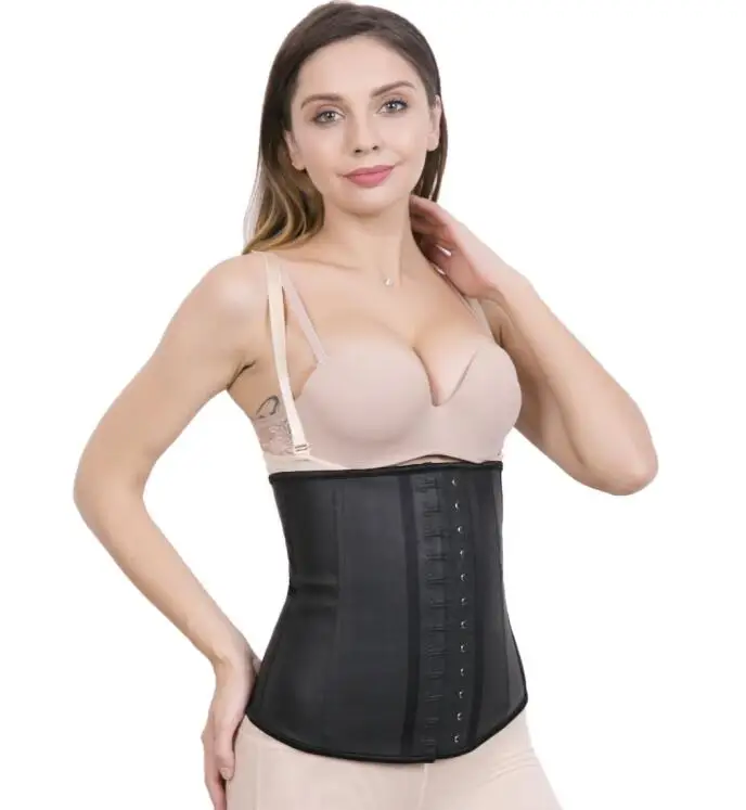 

Hot Popular 100% Latex 3 Hooks Belly Compression Body Trimmer Corset Fitness or Daily Wear Waist Support Women Waist Trainer, Black, skin or custom