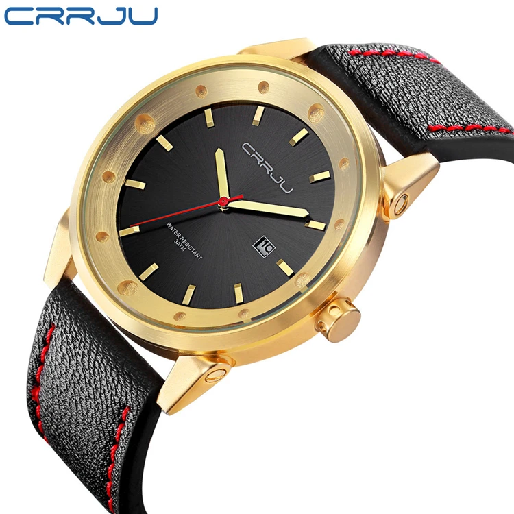 

CRRJU 2119 Top Luxury Brand Men Sports Watches Quartz Date Clock Man Leather Army Military Wrist Watch Relogio Masculino