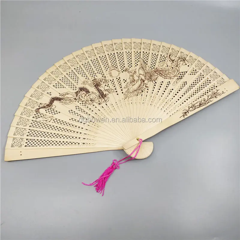 Wedding Fragrant Hand Hollow Carved Folding Fan Chinese Style Bamboo Wooden 