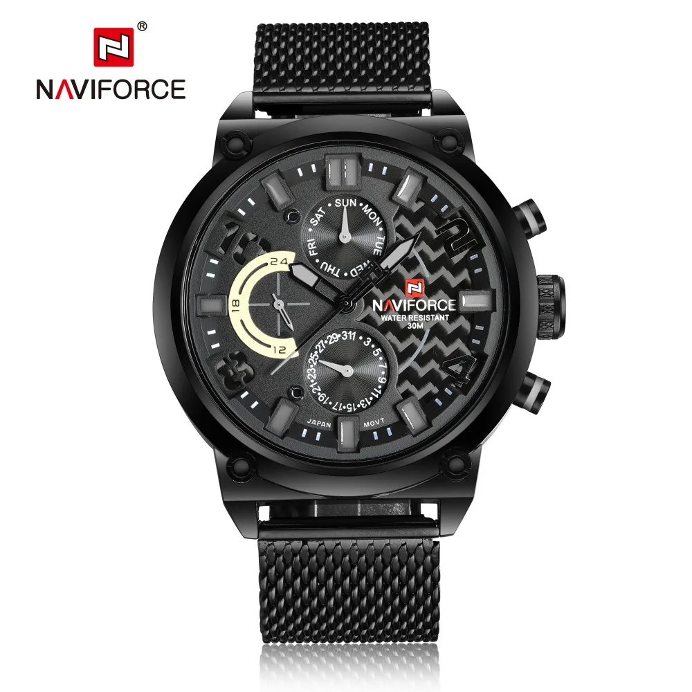 

NAVIFORCE 9068 Men Quartz watch Full Steel Watches Sport Clock Military WristWatches, As picture