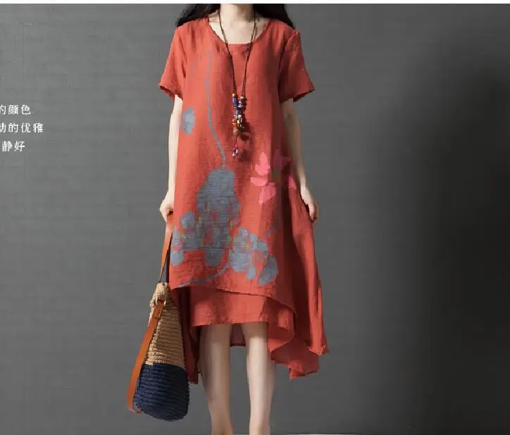 

2018 Summer style Women Loose Casual Cotton Linen Long Dress High Quality Vintage Ink painting brand Dress Plus Size, N/a