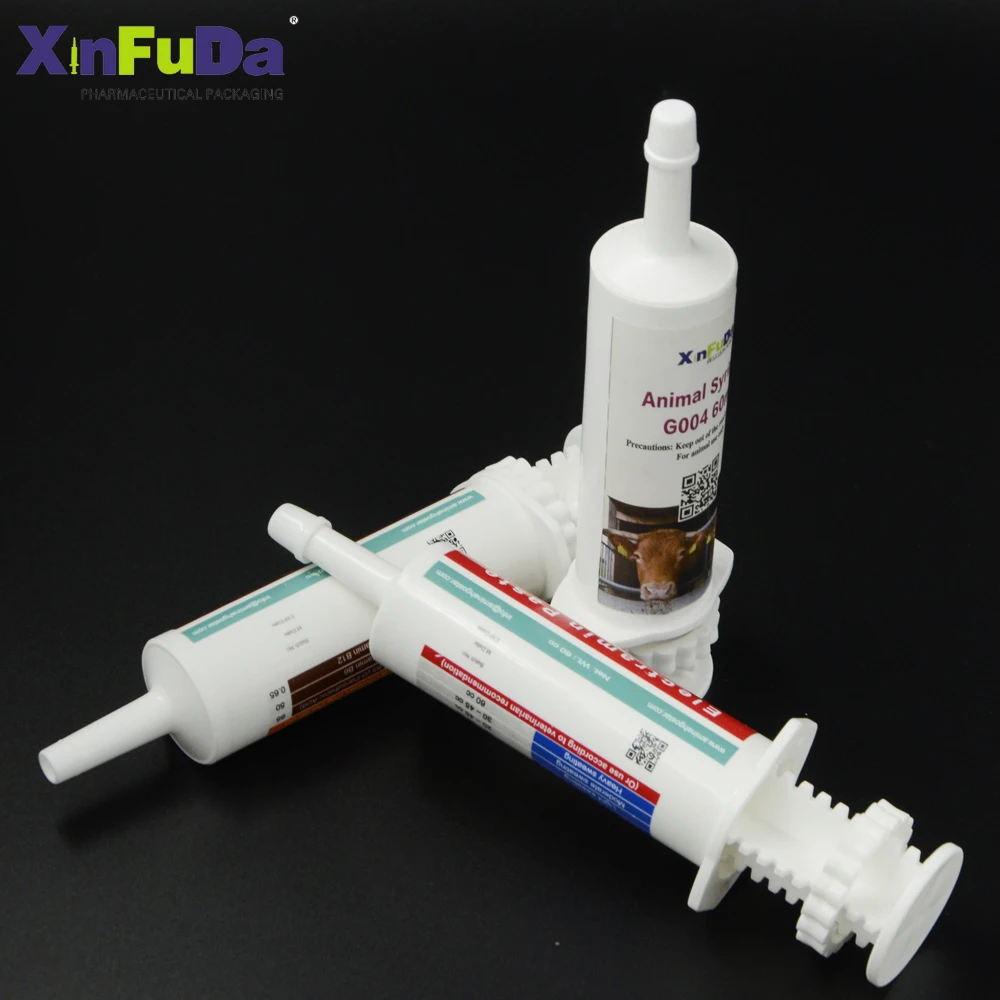 Plastic 60ml Customized Printing Oral Paste Syringe For Veterinary