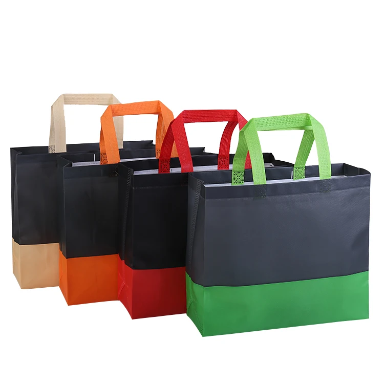 

Wholesale Reusable Eco PP Non Woven Shopping Tote Bag, Red+black,green+black,orange+black,beige+black