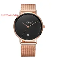 

Black Face Men Watch Rose Gold Case Custom Men Watch Stainless Steel Mesh OEM Custom Watch with Working Calendar