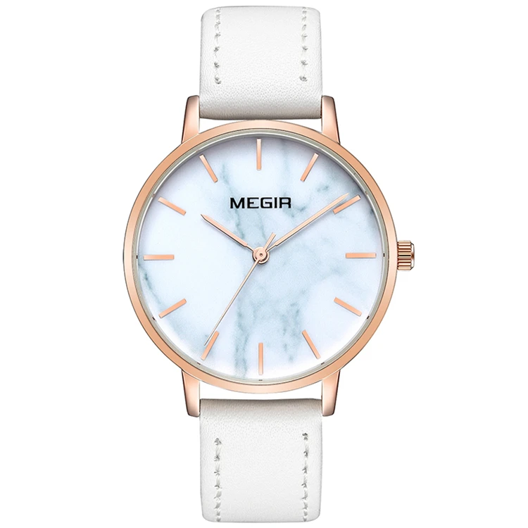 

MEGIR 4204 Fashion Ladies Leather Quartz Watch Women Thin Casual Strap Marble Dial Watches