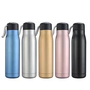 Image of new design 2018 thermos mug sports bottle outdoor vacuum thermos isolated cup Japanese style with rope and lid