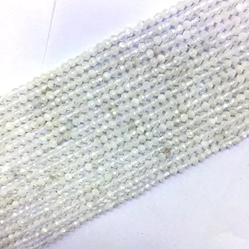 

Natural Gemstone Grade AAA White Moonstone 2mm Round Shiny Micro Faceted Beads Strand 15.5 inches Fashion Design Jewelry Making, White & blue light