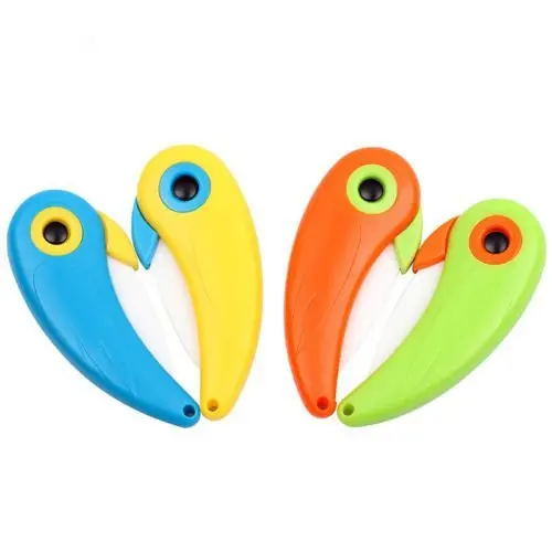 

2019 Azamon Hot Sale Colourful Bird Shape Mini Folding Knives Ceramic Fruit Knife, Colorful