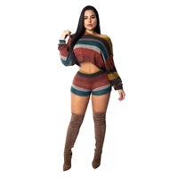 

2019 New Arrival Long Sleeve Christmas Sweater Fashion Striped 2 Piece Set Casual Jumpsuit