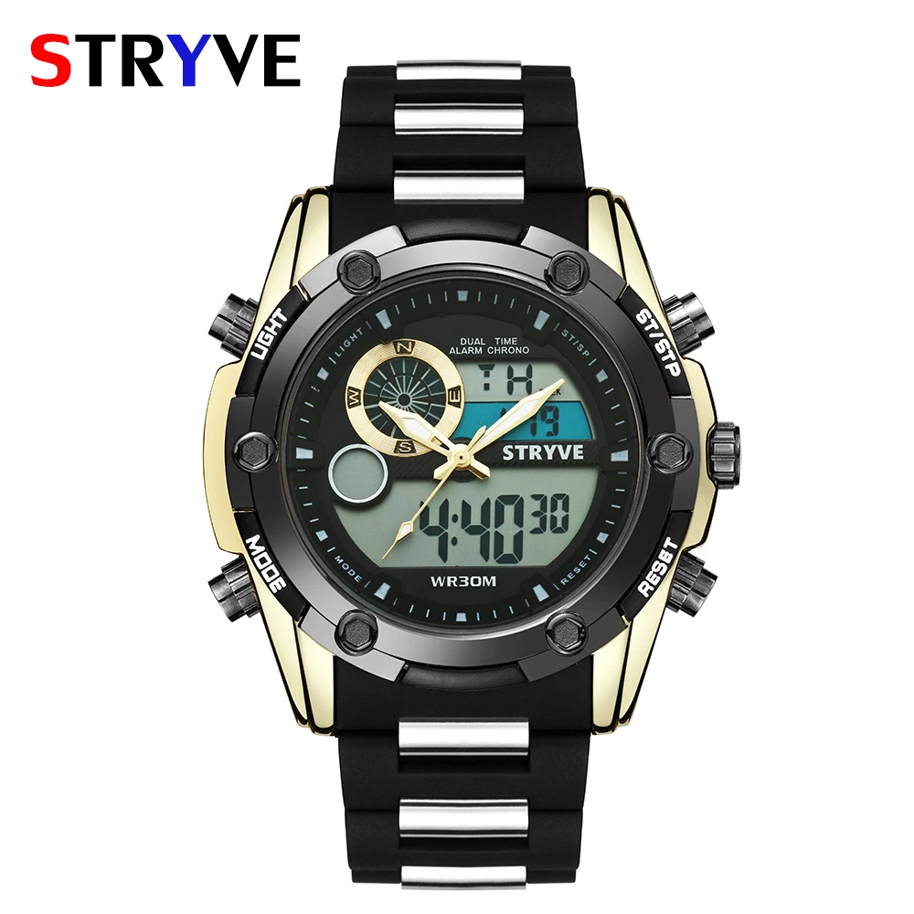 

STRYVE Men Sports Watches Waterproof LED Digital Quartz Men Military Wrist Watch Clock Male Relogio Masculino