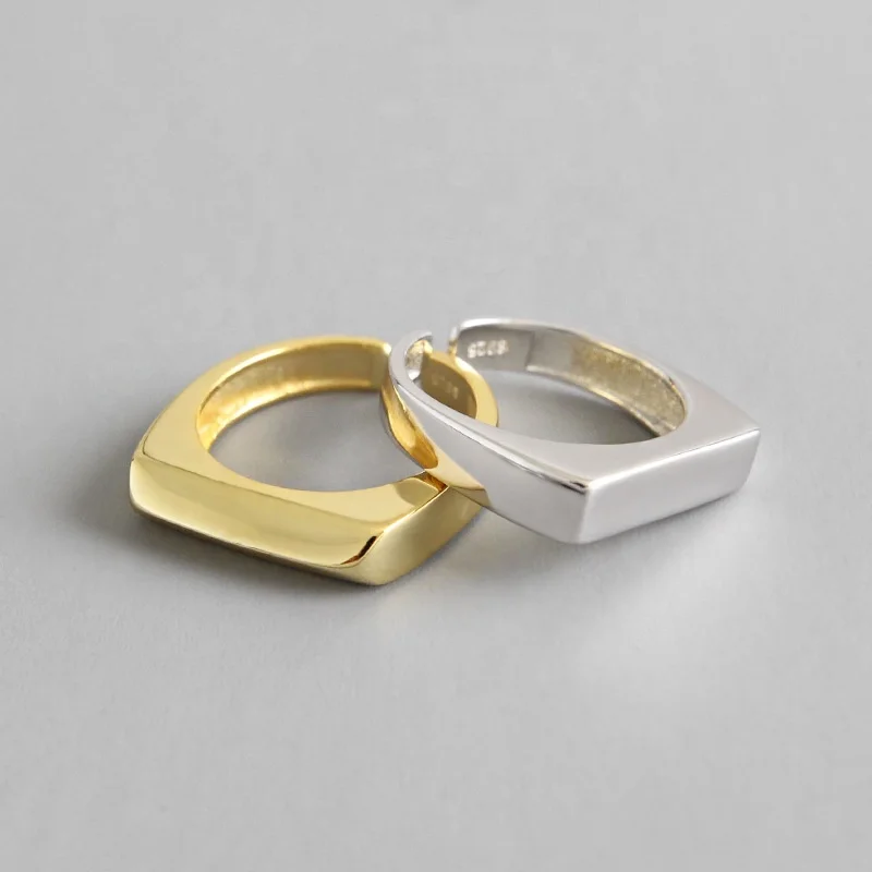 

Simple Ladies Open Thin Signet Stamp Ring 925 Silver Sterling, Silver/gold