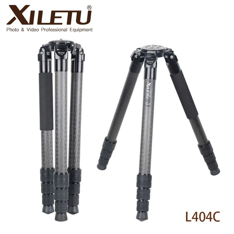 

XILETU L-404C carbon fiber tripod with fluid head professional heavy duty big for dslr camera accessories free shoulder pad, Black