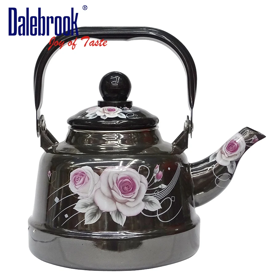 
Dalebrook Black Mirror-Finished Enamelware Flowers Saudi Arabic Tea Kettle Turkish Coffee pot Teapot with Handle 