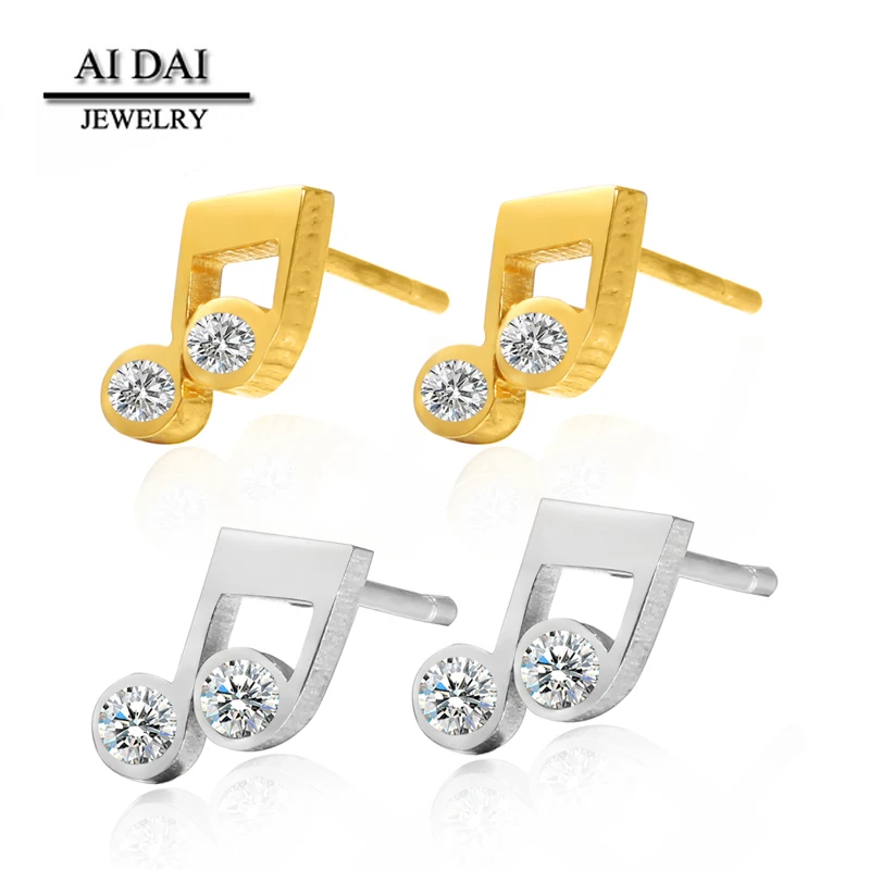 

Stainless Steel Crystal Gold Silver-Tone Small Music Notes Stud Earrings