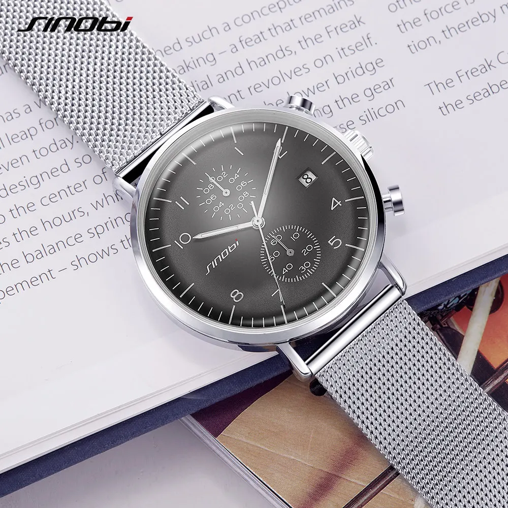 Sinobi 9710 Men's Quartz Movement Wrist Watch Highend Popular Mesh