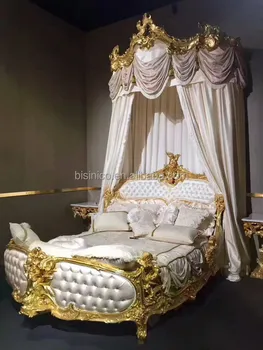 White Gold Design Button Tufted King Size Bed Luxury Wood Carved Golden Bed Night Stands Imperial Bedroom Furniture Set Buy Solid Wood Carved