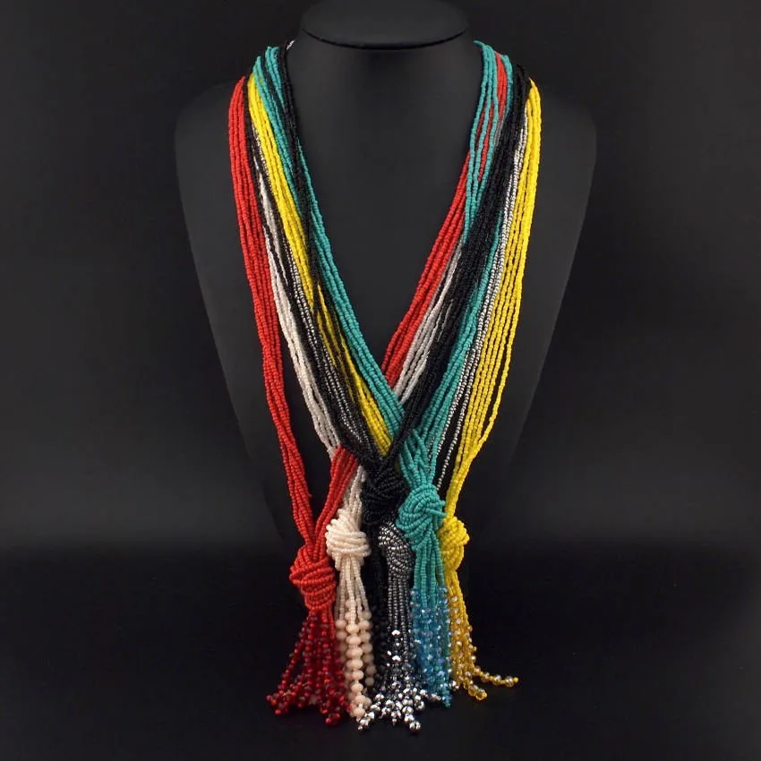 

Bohemia Female Jewelry Fashion Handmade Acrylic Beads Tassels Long Necklaces Women Dress Gifts Ethnic Accessories, Red , yellow , green , black , gray , beige