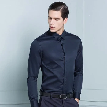 black satin button up shirt mens