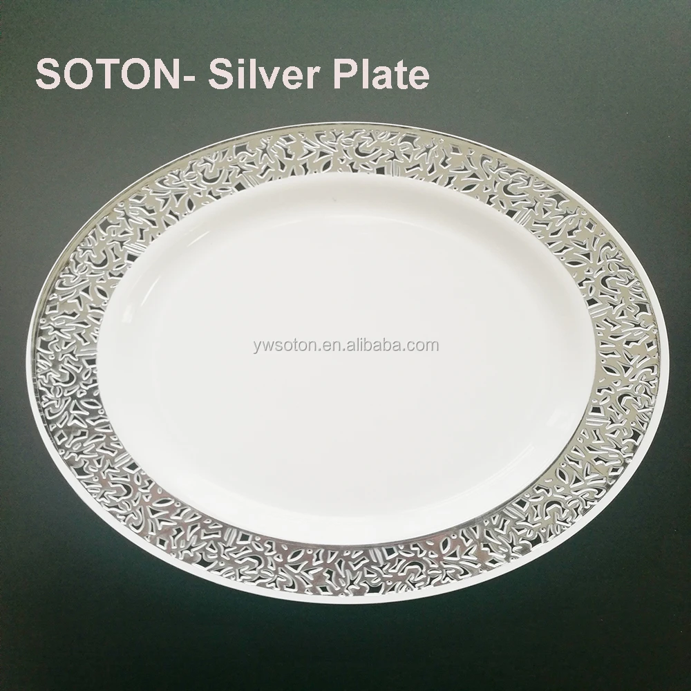 Rose Gold Plastic Plates With Disposable Plastic Silverware Lace Design Plastic Plate Buy Gold